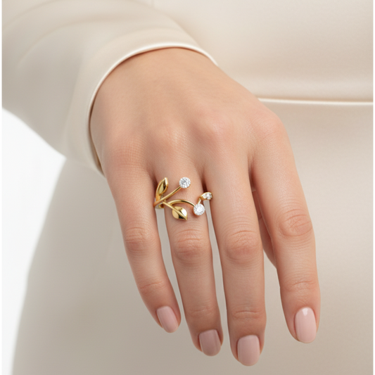 Sweeping Diamond Leaf Bypass Botanical Open-Silhouette Elegance