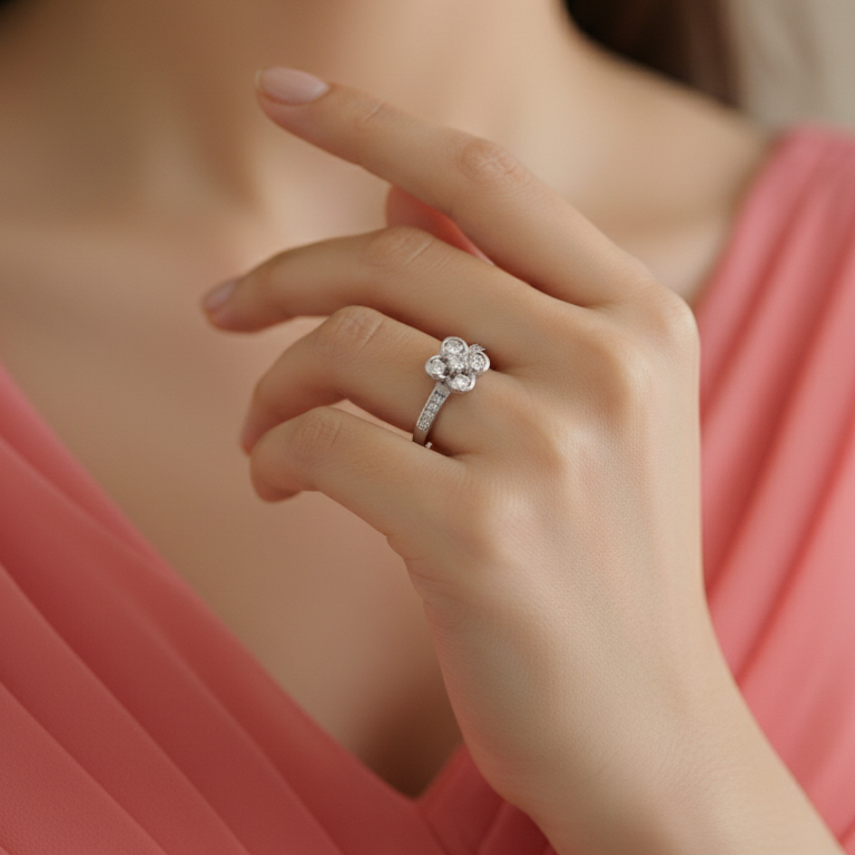 Sculpted Quintet Petal Bloom Scattered Diamond Floral