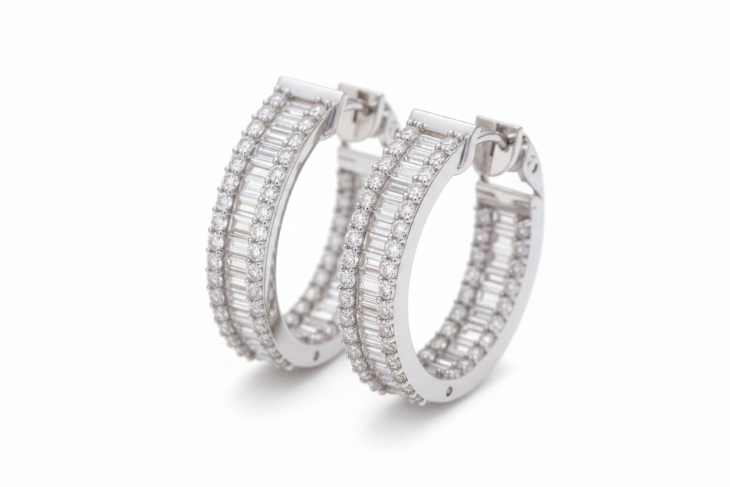 Baguette & Round Diamond Huggies
