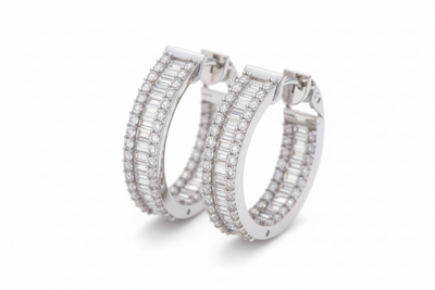 Baguette & Round Diamond Huggies