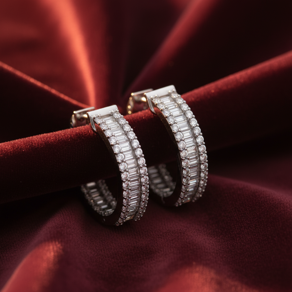Baguette & Round Diamond Huggies