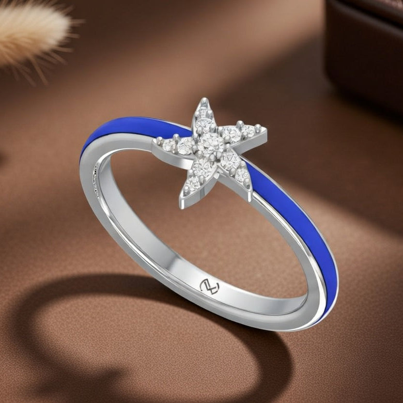 Celestial Five Point Star Enamel-Filled Diamond Encrusted Artisan Statement