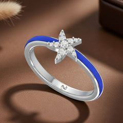 Celestial Five Point Star Enamel-Filled Diamond Encrusted Artisan Statement