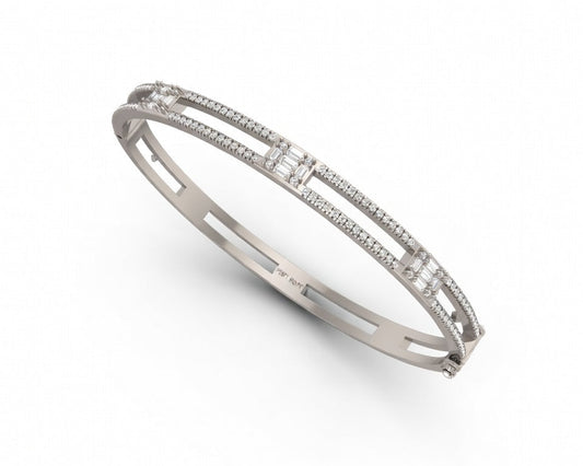 Five Cluster Baguette and Round Diamonds Bangle