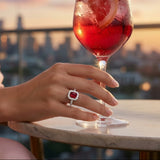 Opulent Ruby Emerald Cut Halo Diamond Crimson Precious Regal Passionate