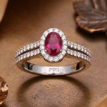 Load image into Gallery viewer, Oval Ruby Gemstone Diamond Opulent Halo Solitaire