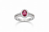 Oval Ruby Gemstone Diamond Opulent Halo Solitaire