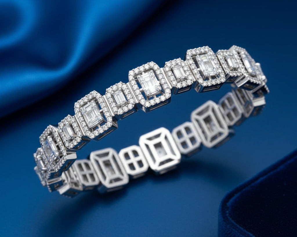 Sparkling Two-Stone Baguette and Round Diamonds Bracelet