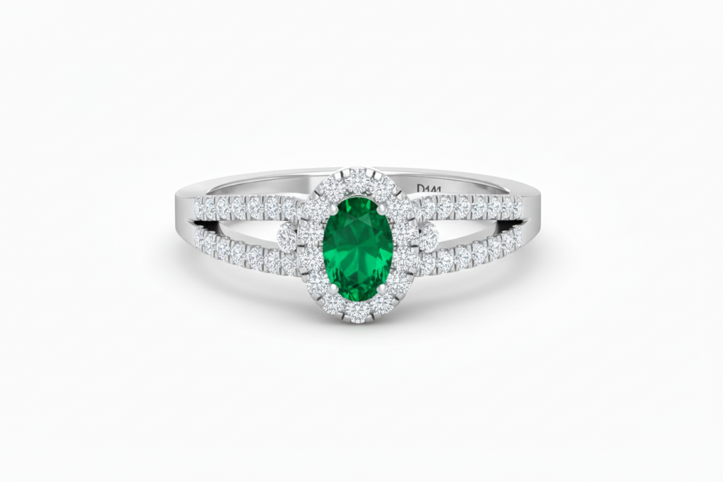 Lavish Oval Emerald Natural Diamond Verdant Crown