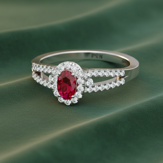 Oval Ruby Gemstone Micro Diamond Sparkle Halo