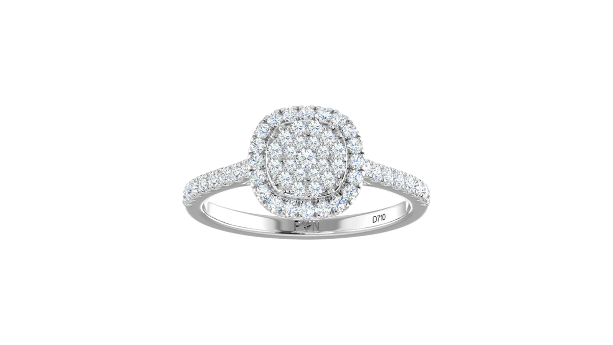 Cushion Shape Double Halo Pavé Shank Ring
