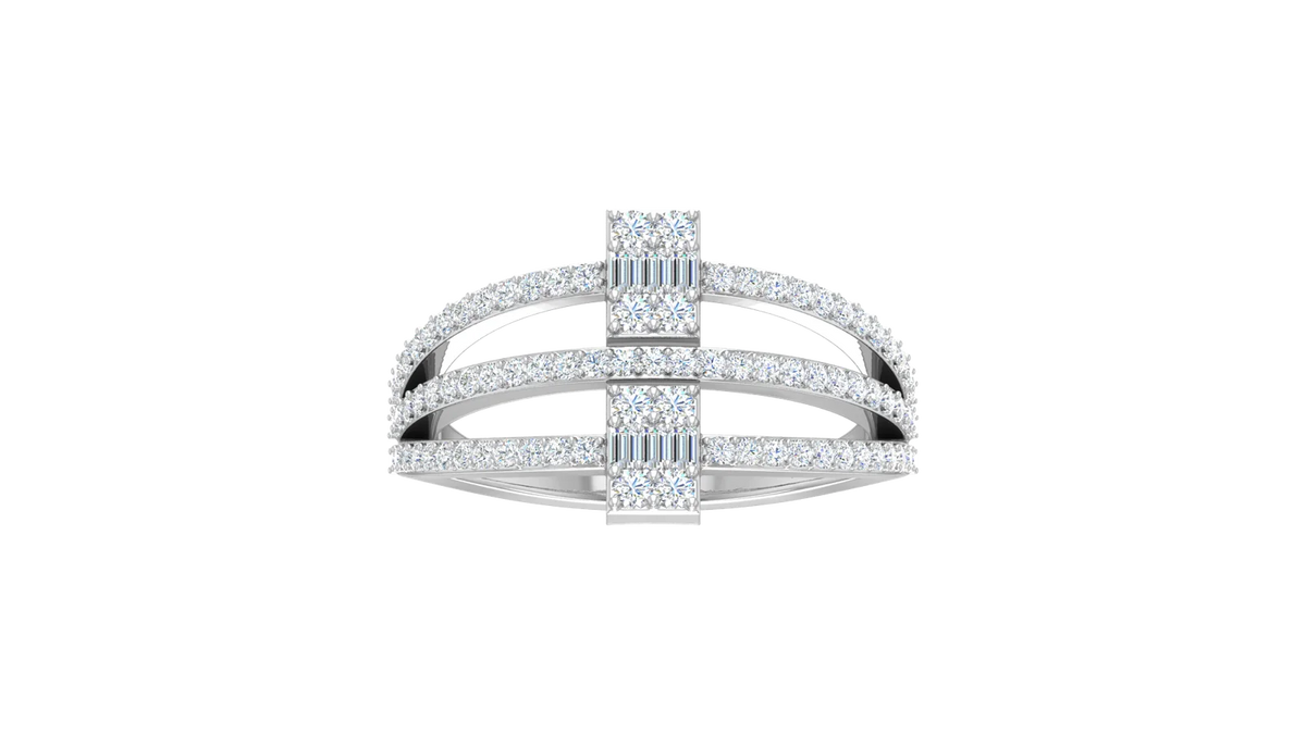 Dual Baguette Cluster Bar Triple Split Shank Ring