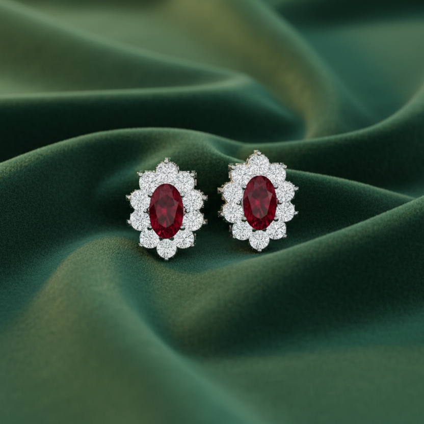 Oval Ruby Gemstone Diamond Symmetrical Accent Crown