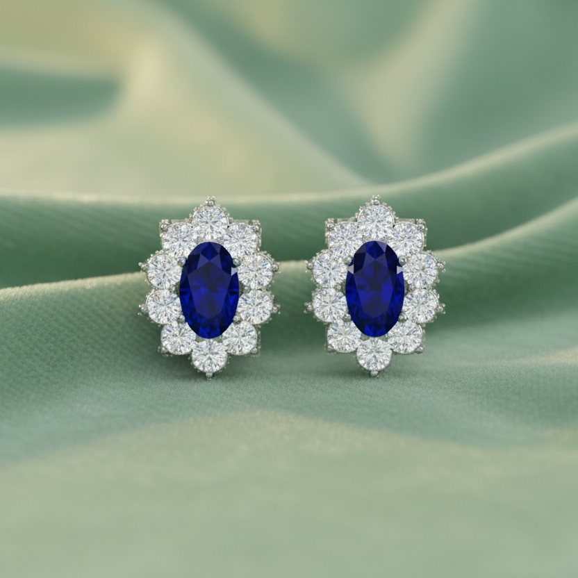 Oval Sapphire Diamond Halo Solitaire