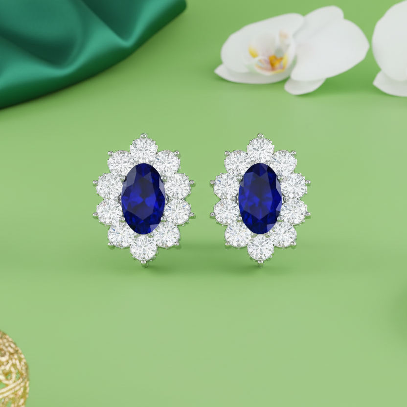 Oval Sapphire Diamond Halo Solitaire