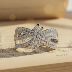 Interlocking Precision Cut Baguette & Brilliant Diamond Cluster