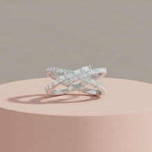 Load image into Gallery viewer, Interlaced Overlapping Baguette &amp; Round Diamond Crossover Twist