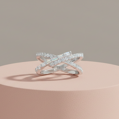 Interlaced Overlapping Baguette & Round Diamond Crossover Twist