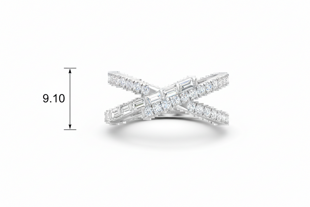 Interlaced Overlapping Baguette & Round Diamond Crossover Twist