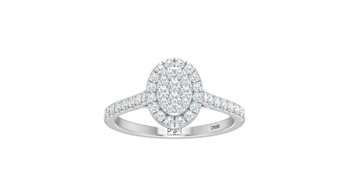 Oval Shape Cluster Halo Pavé Shank Ring