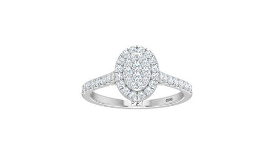 Oval Shape Cluster Halo Pavé Shank Ring