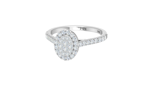 Oval Shape Cluster Halo Pavé Shank Ring