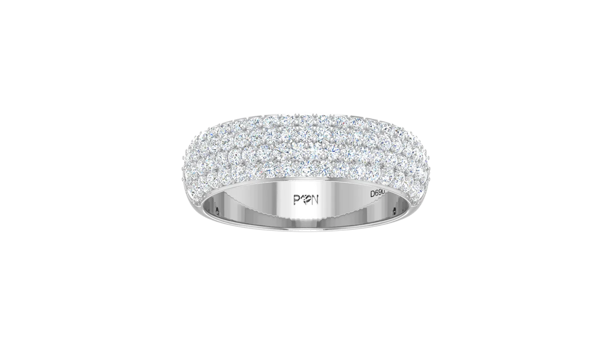 Domed Three Row Diamond Wide Band