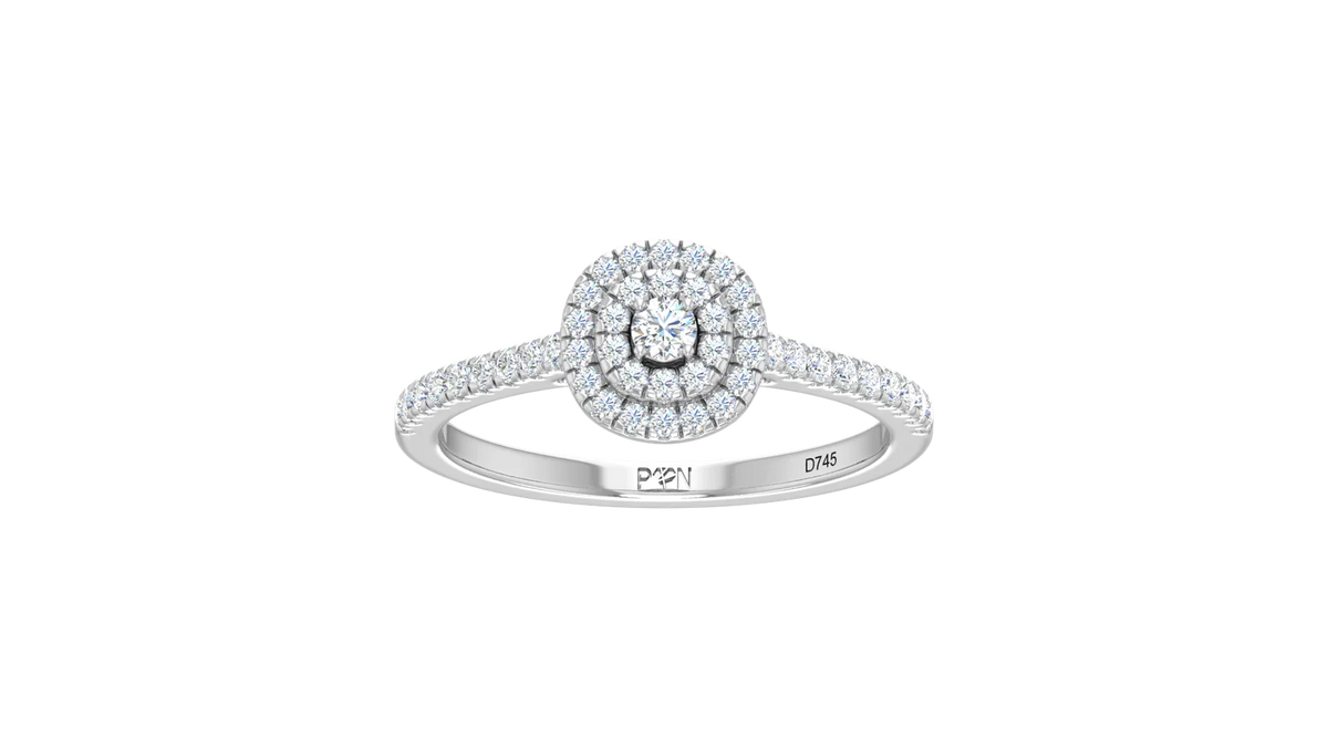 Round Double Round Halo Pavé Diamond Ring