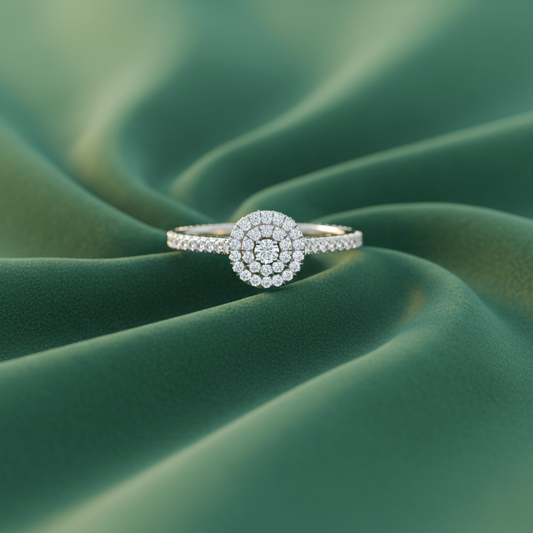 Round Double Round Halo Pavé Diamond Ring