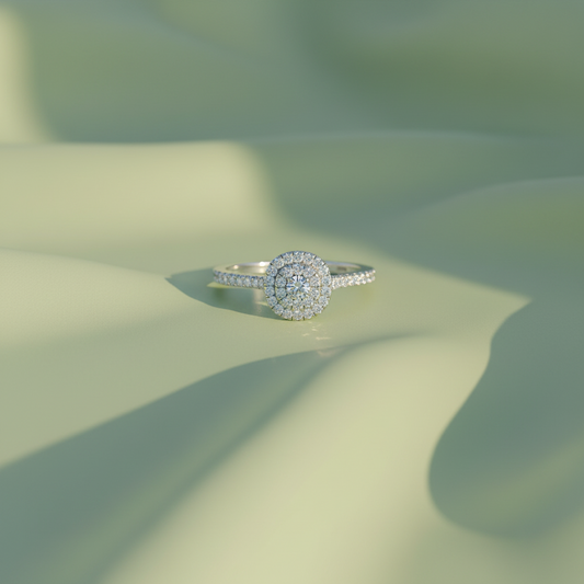 Round Double Round Halo Pavé Diamond Ring