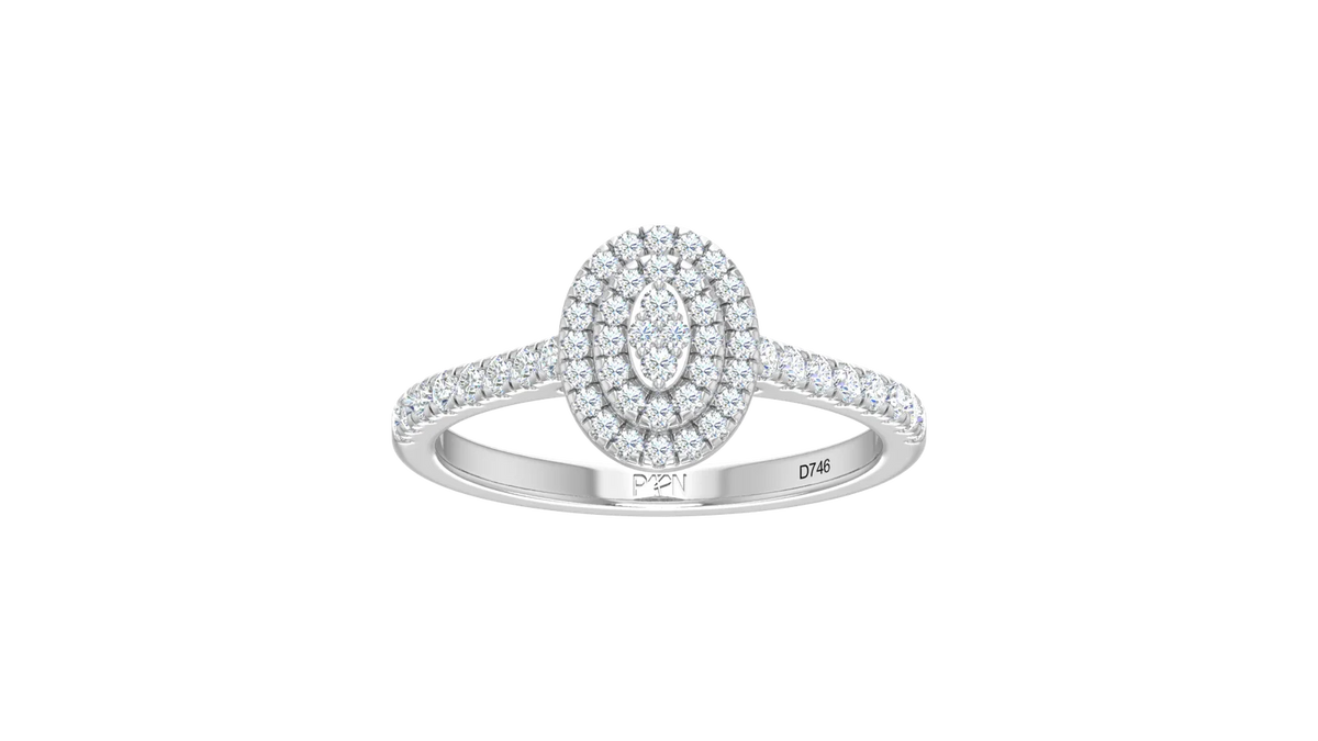 Double Oval Halo Cluster Diamond Ring