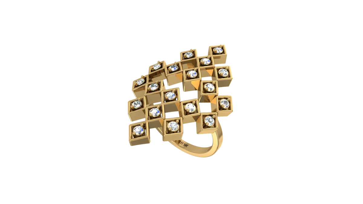 Open Cube Grid Diamond Statement Ring
