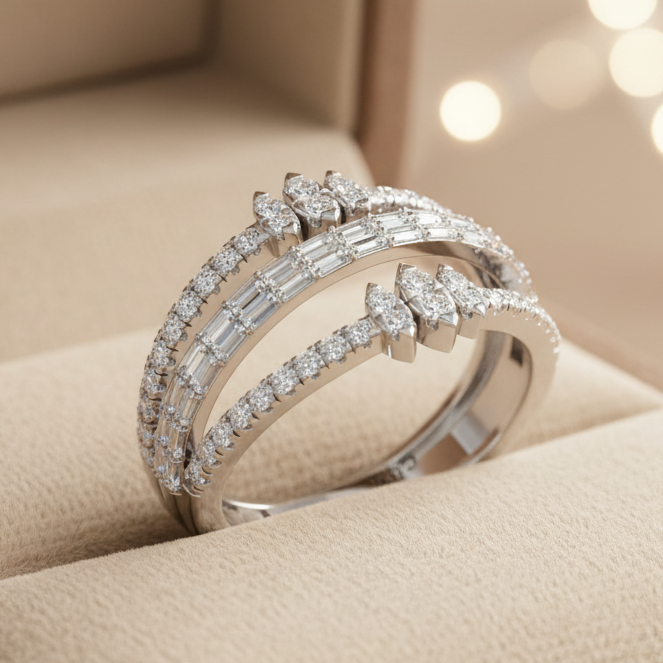 Scattered Encrusted Round & Baguette Diamond Interlock