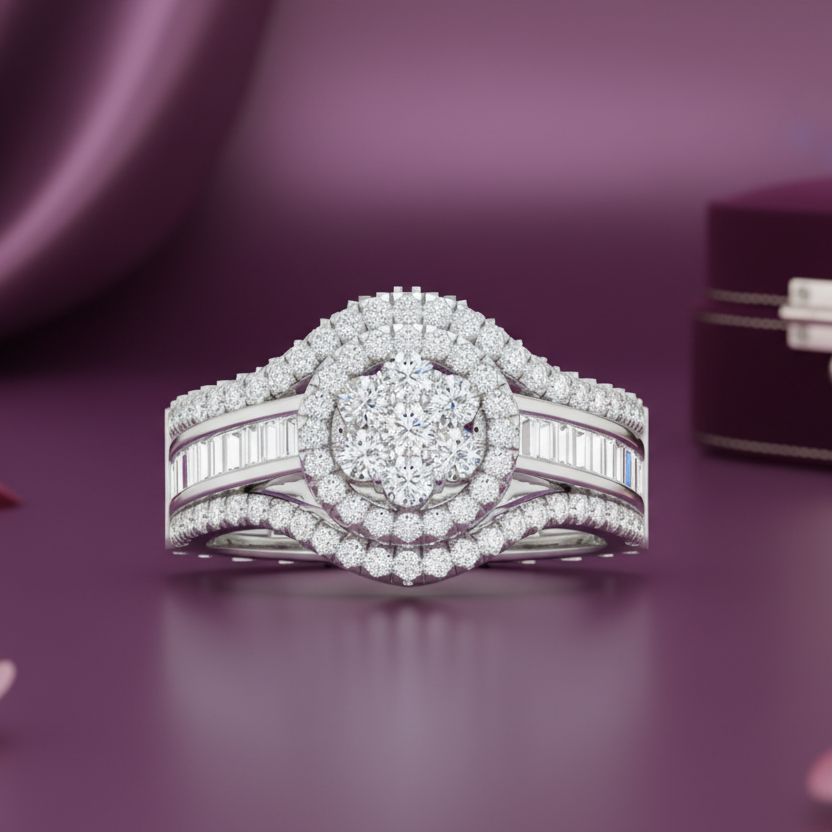 Vintage Inspired Multi-Diamond Encrusted Cluster