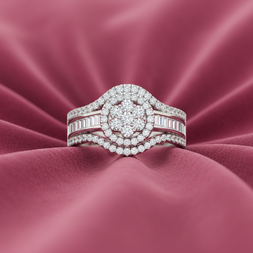 Vintage Inspired Multi-Diamond Encrusted Cluster