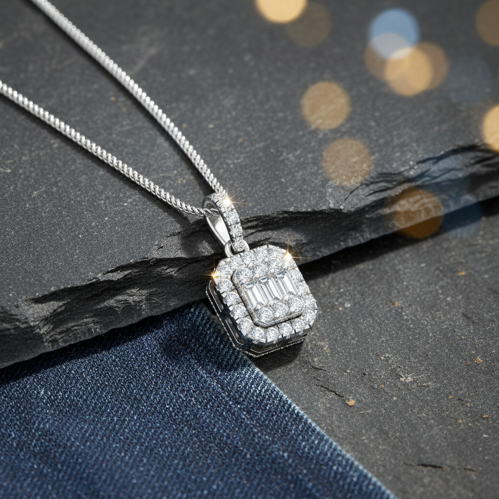 Square Style Baguette Round Cluster Diamond