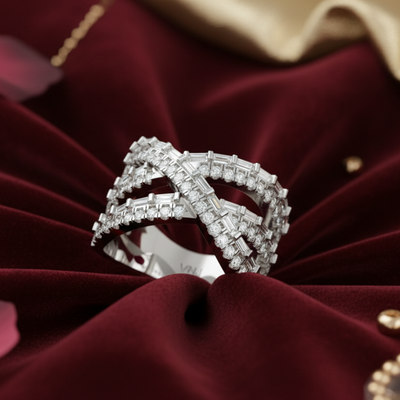 Spiral Baguette & Round Brilliant Diamond Twisted Shank Cocktail