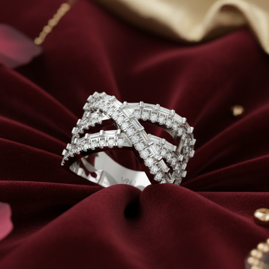 Spiral Baguette & Round Brilliant Diamond Twisted Shank Cocktail