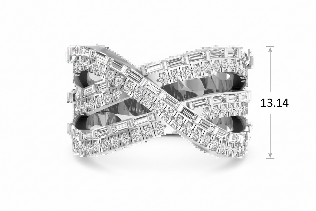 Spiral Baguette & Round Brilliant Diamond Twisted Shank Cocktail