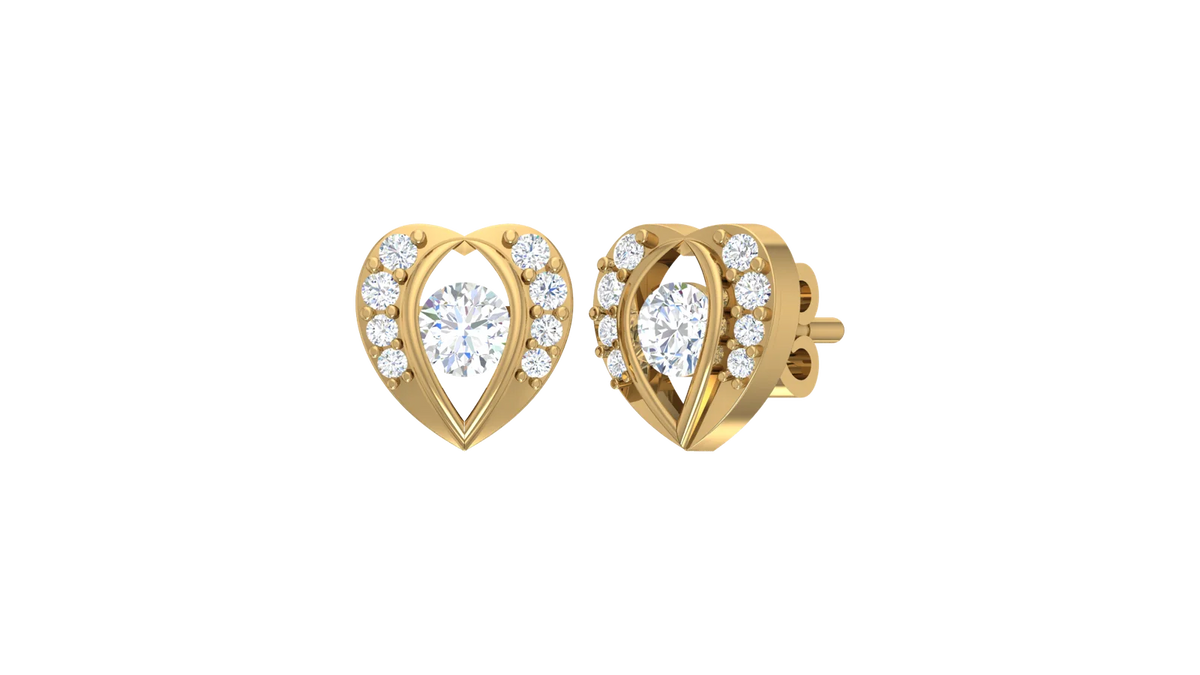 Open Heart Frame Diamond Stud Earrings