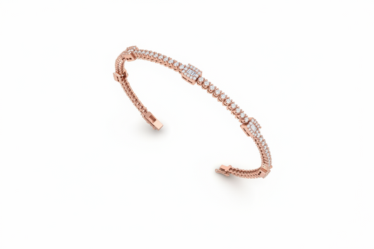Art Deco Inspired Baguette & Round Diamond Cuff Bracelet