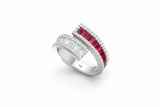 Conjoined Twin Band Ruby And Diamond Dual-Shank Scintillating