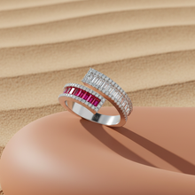 Load image into Gallery viewer, Conjoined Twin Band Ruby And Diamond Dual-Shank Scintillating