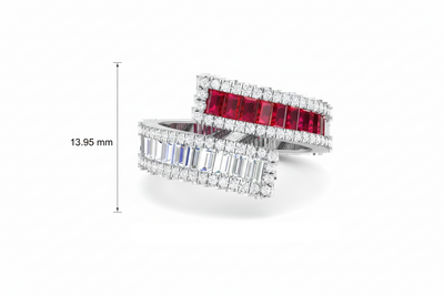 Conjoined Twin Band Ruby And Diamond Dual-Shank Scintillating