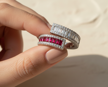 Load image into Gallery viewer, Conjoined Twin Band Ruby And Diamond Dual-Shank Scintillating