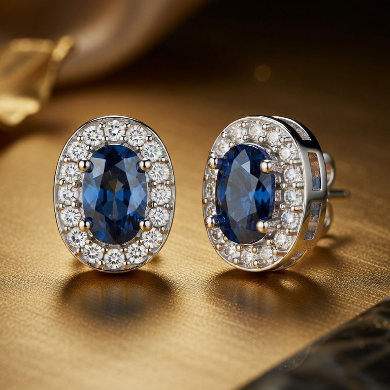 Sapphirine Oval-Silhouette Focal-Stone Diamond Contrast Luminous