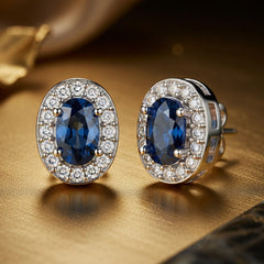Sapphirine Oval-Silhouette Focal-Stone Diamond Contrast Luminous