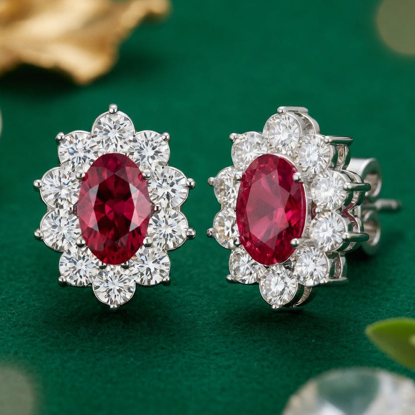 Oval Ruby Gemstone Diamond Symmetrical Accent Crown