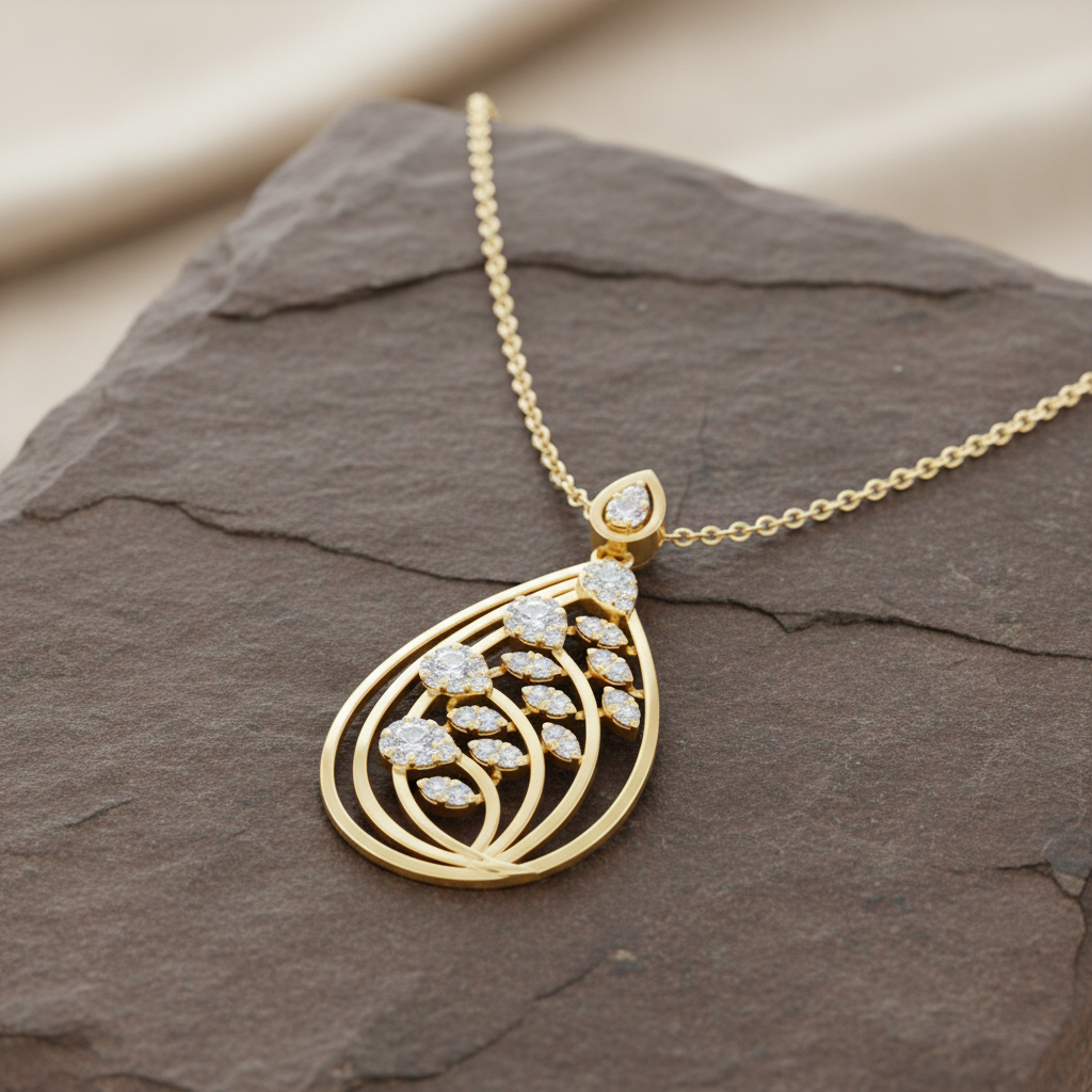 Minimalist Linear Leaf Drop Diamond