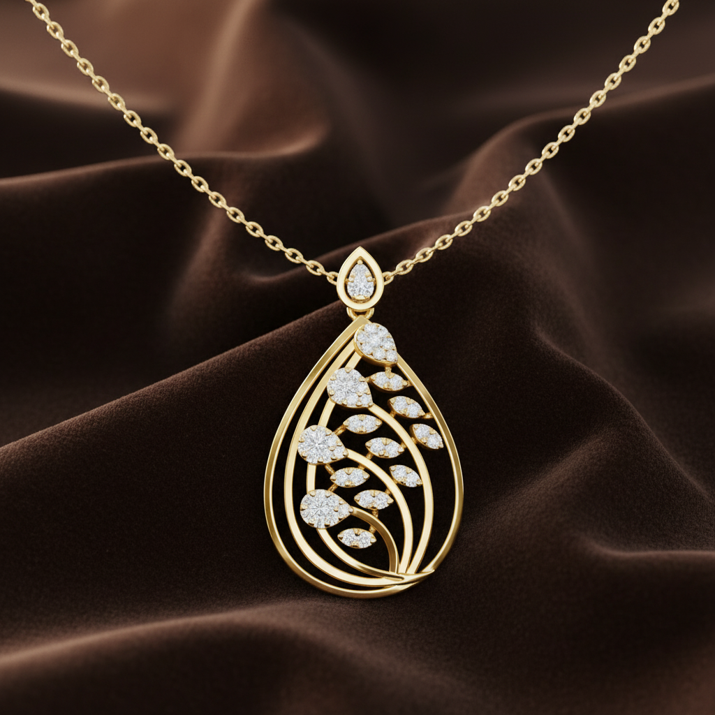 Minimalist Linear Leaf Drop Diamond